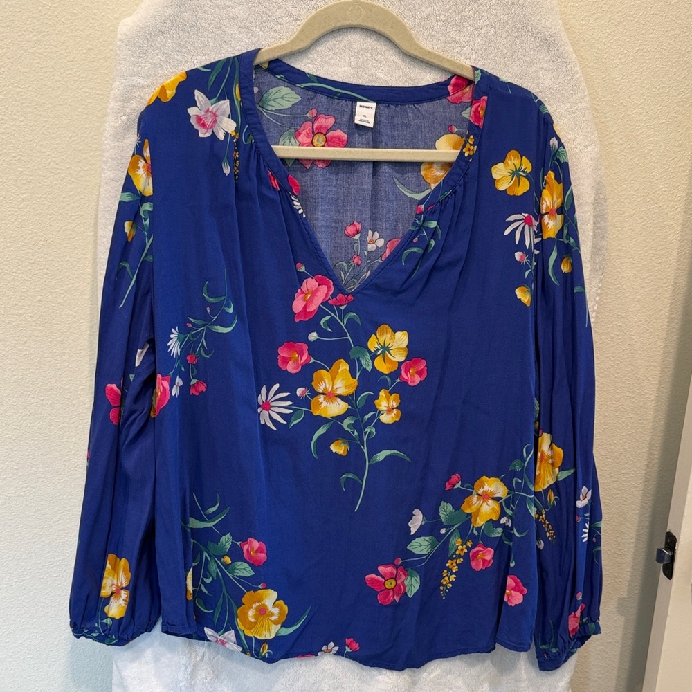 Old Navy Floral Blouse - Blue and Yellow